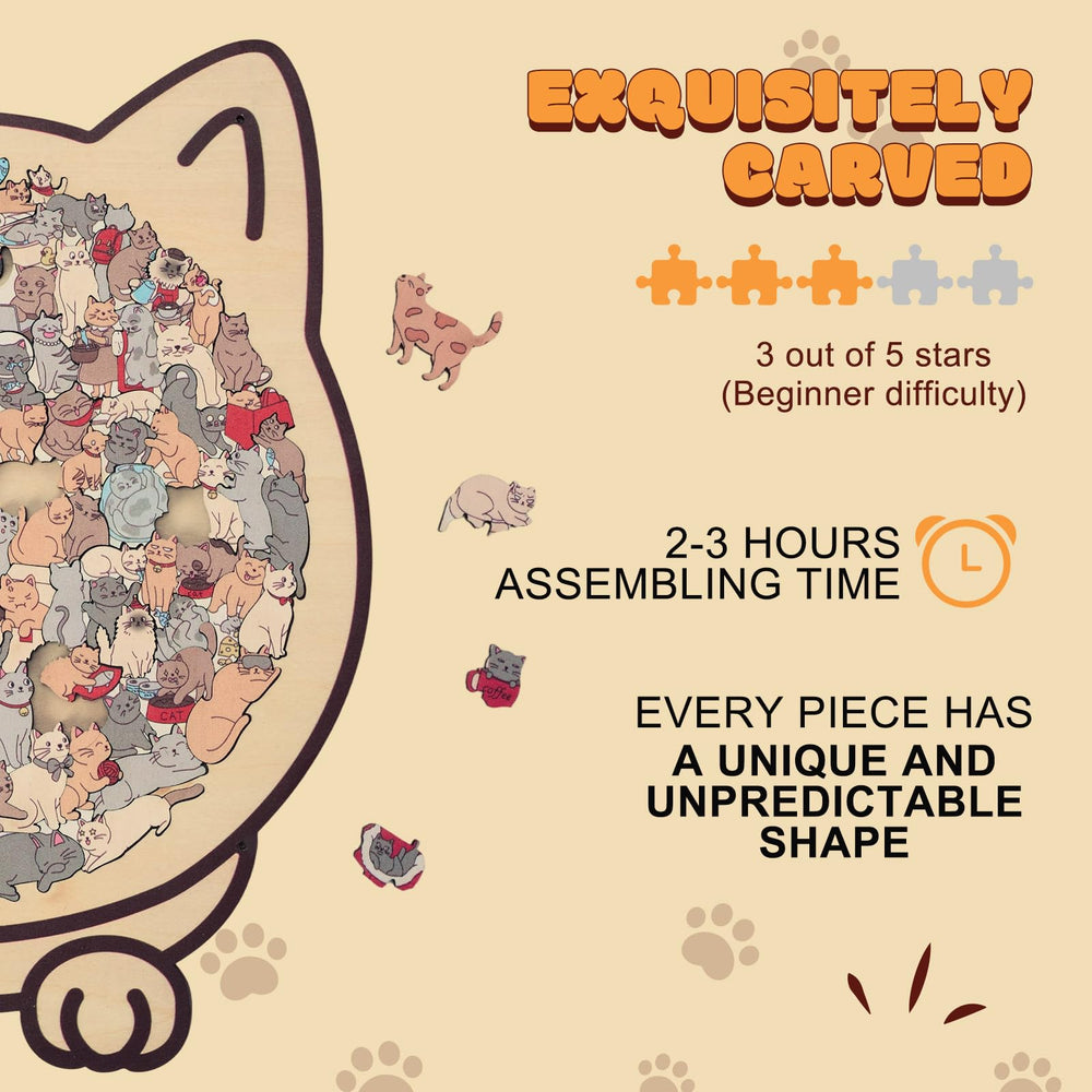 Close-up of intricate cat silhouettes for mindful, satisfying assembly.