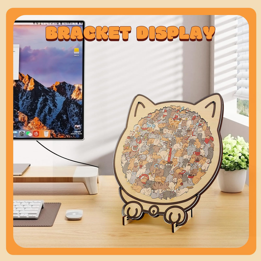 Finished cat-shaped puzzle doubles as elegant decor piece.