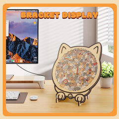 Finished cat-shaped puzzle doubles as elegant decor piece.