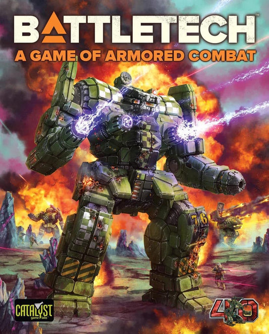 Catalyst BattleTech 40th Edition box front featuring BattleMechs ready for armored combat.