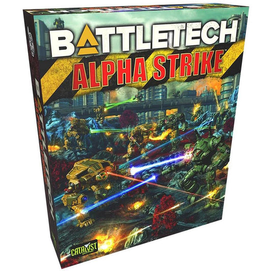Catalyst BattleTech Alpha Strike box set displayed, ideal for quick-start sci-fi battles.