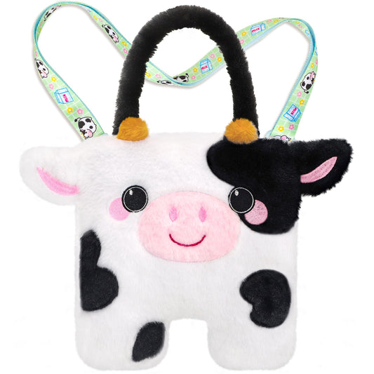 CatchCute cow plush bag front view, ideal for toy storage on the go