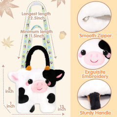 CatchCute cow plush bag open zipper for quick access to essentials