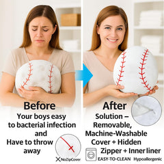 CatchStar baseball pillow machine-washable cover simplifies cleaning for parents.