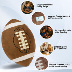 CatchStar football plush pillow back view, showing durable stitching