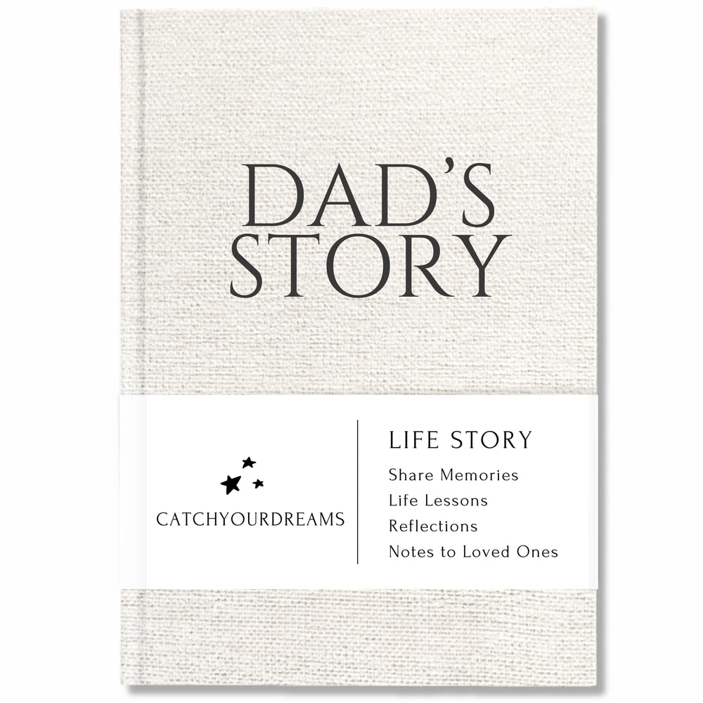 CatchYourDreams Dad's Life Story Journal cover close-up highlighting linen texture for a durable keepsake