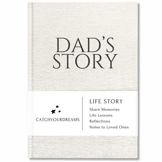 CatchYourDreams Dad's Life Story Journal cover close-up highlighting linen texture for a durable keepsake