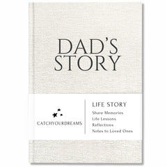 CatchYourDreams Dad's Life Story Journal cover close-up highlighting linen texture for a durable keepsake