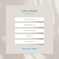 CatchYourDreams Dad's Life Story Journal open pages showcasing prompts guiding memories