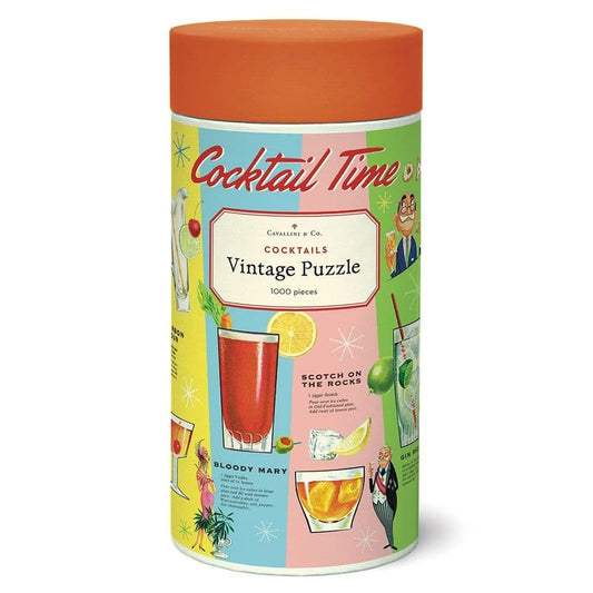 CAVANILLI & CO Cavallini Cocktails puzzle tube keeps pieces organized for easy setup.