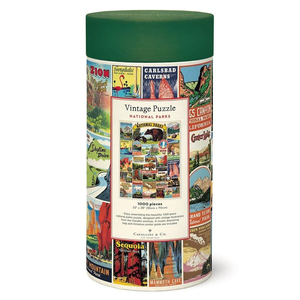 Vintage Cavallini archive imagery graces the National Parks puzzle surface.