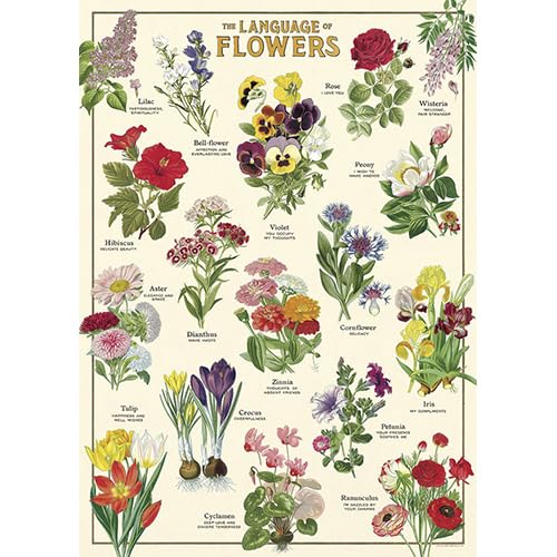 Cavallini and Co language of flowers puzzle muslin drawstring bag for storage.