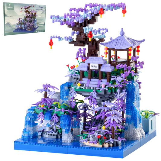 CAXIMSY Cherry Blossom Tree House micro block set with precise fit for display.
