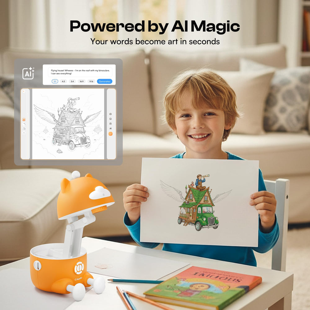 AI drawing with Caydo T3 turns ideas into unique kid-friendly art.