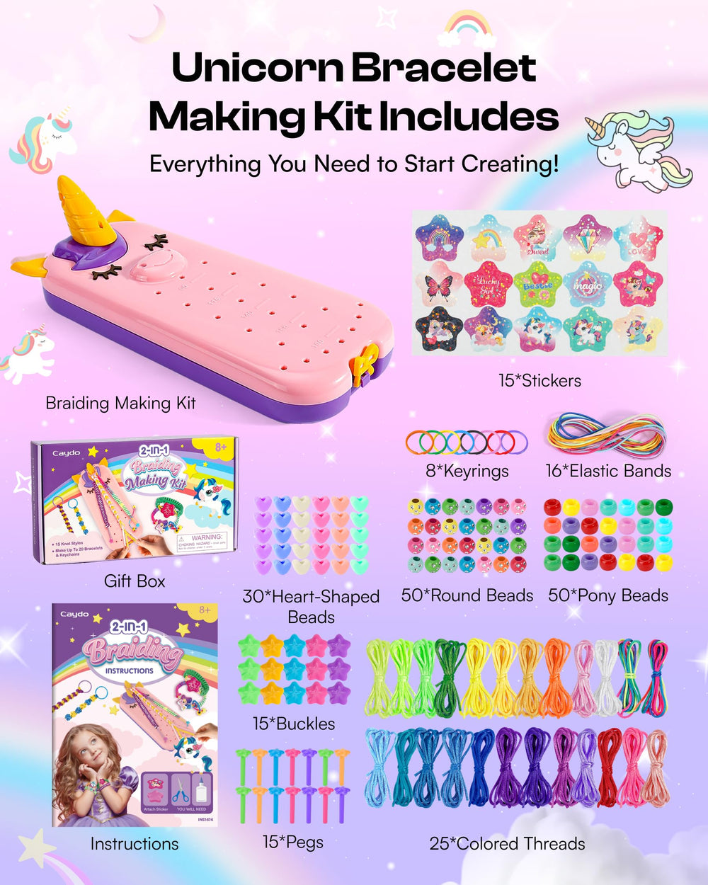 Caydo Unicorn Bracelet Maker bracelet and keychain creation in one kit