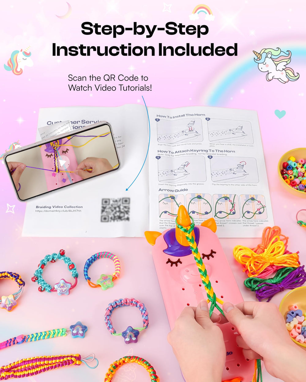 Caydo Unicorn Bracelet Maker tilted loom shows guided weaving for beginners