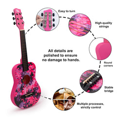 CB SKY 30-inch floral print acoustic guitar with kid hands ready for learning