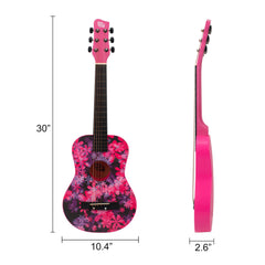 CB SKY 30-inch floral print acoustic guitar strings close-up, durable steel strings for play