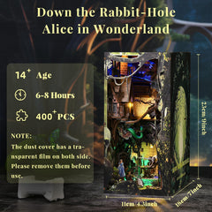CCCDF Book Nook Kit LED lighting highlights the miniature scene at night