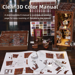 CCCDF Book Nook Kit wooden pieces laid out for DIY assembly