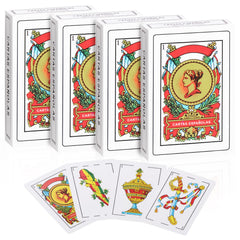 CDBXRA four-deck Spanish playing cards on the front of the pack for quick setup.