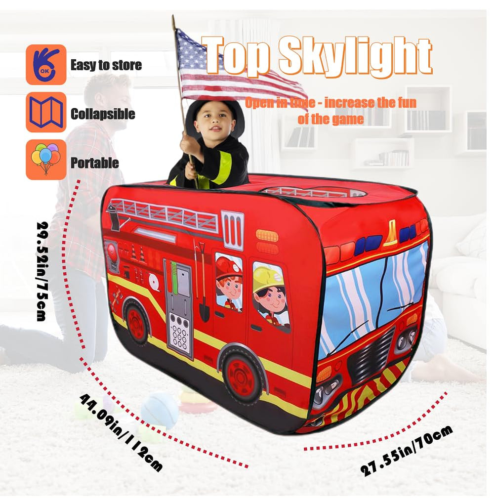 Cecailin fire truck tent interior spacious for multiple kids during playdates.