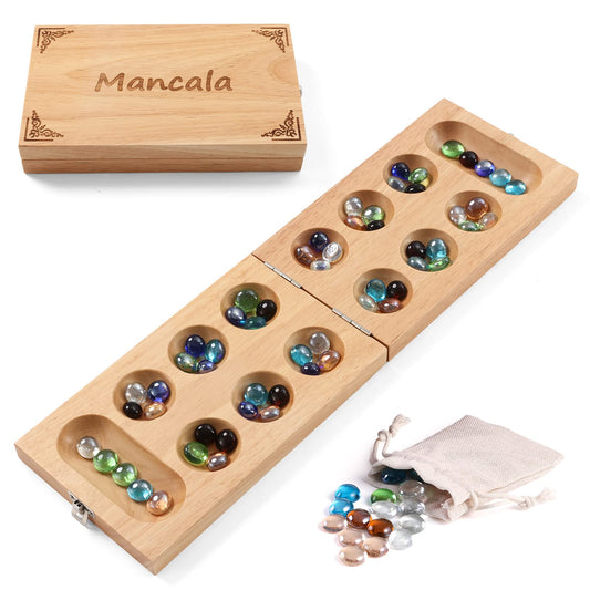 Ceebyfa folding rubber wood Mancala board for family play and travel