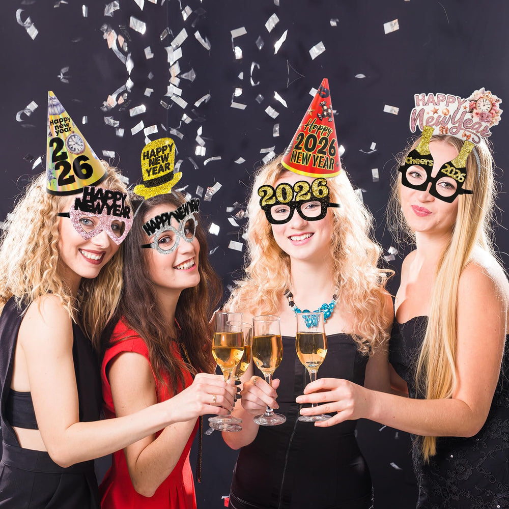Ceiba Tree glasses-close-up, glittery frames enhance party photos.