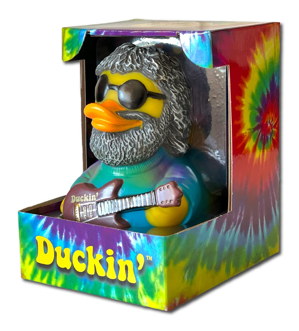 CelebriDucks Duckin tie-dye design duck adds vibrant bath and shelf appeal.