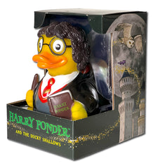 Box-design featuring CelebriDucks Harry Ponder enhances shelf-collectible appeal.
