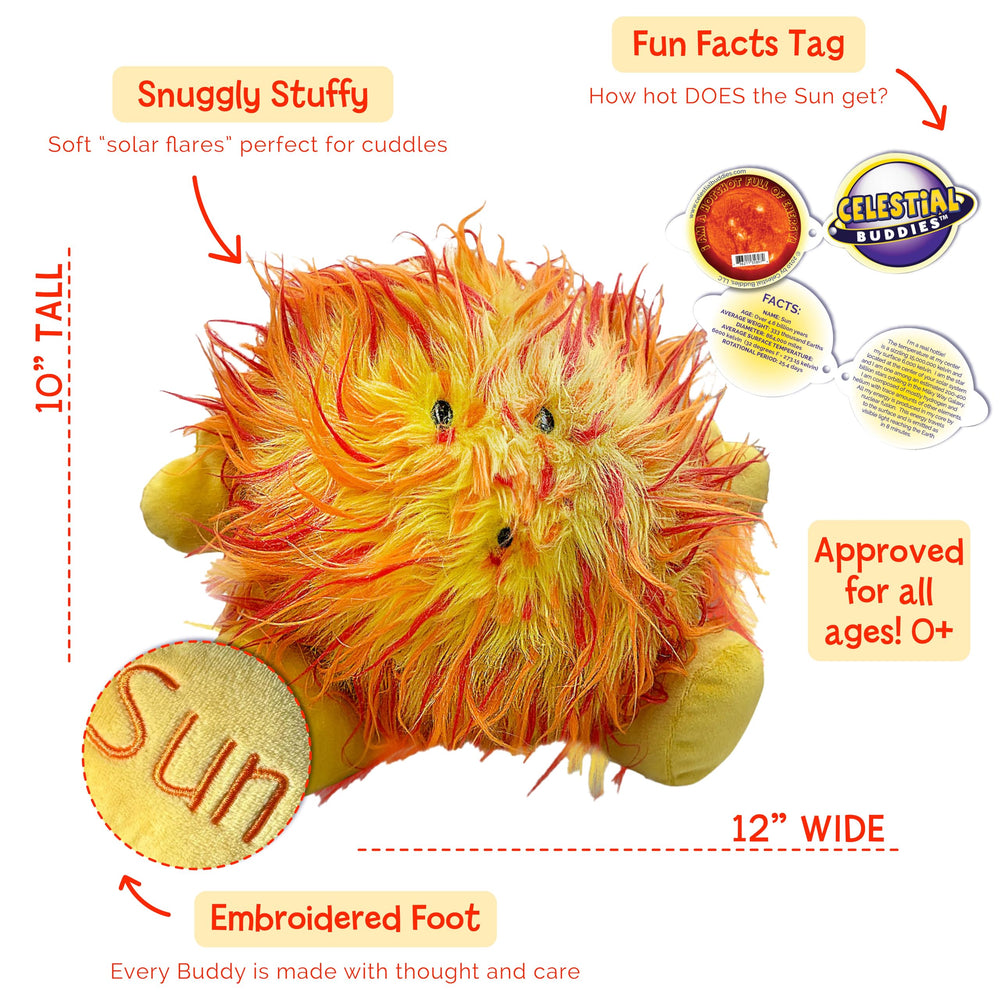 Sun Buddy embroidery details highlight a friendly solar character for kids.