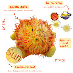 Sun Buddy embroidery details highlight a friendly solar character for kids.
