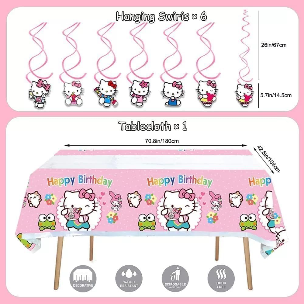 Celunhasev Hello Kitty character balloons create cute focal points for the party.