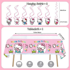 Celunhasev Hello Kitty character balloons create cute focal points for the party.