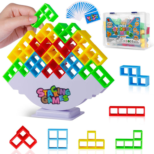 CERBONNY Tetra Tower blocks stacked in a tall formation for balance-focused play