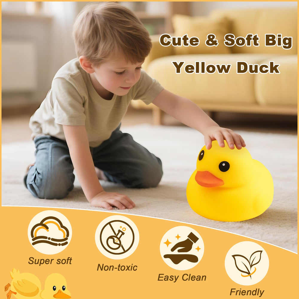 Cevly Duck Squishy Toy held in hand with soft texture for tactile relief.