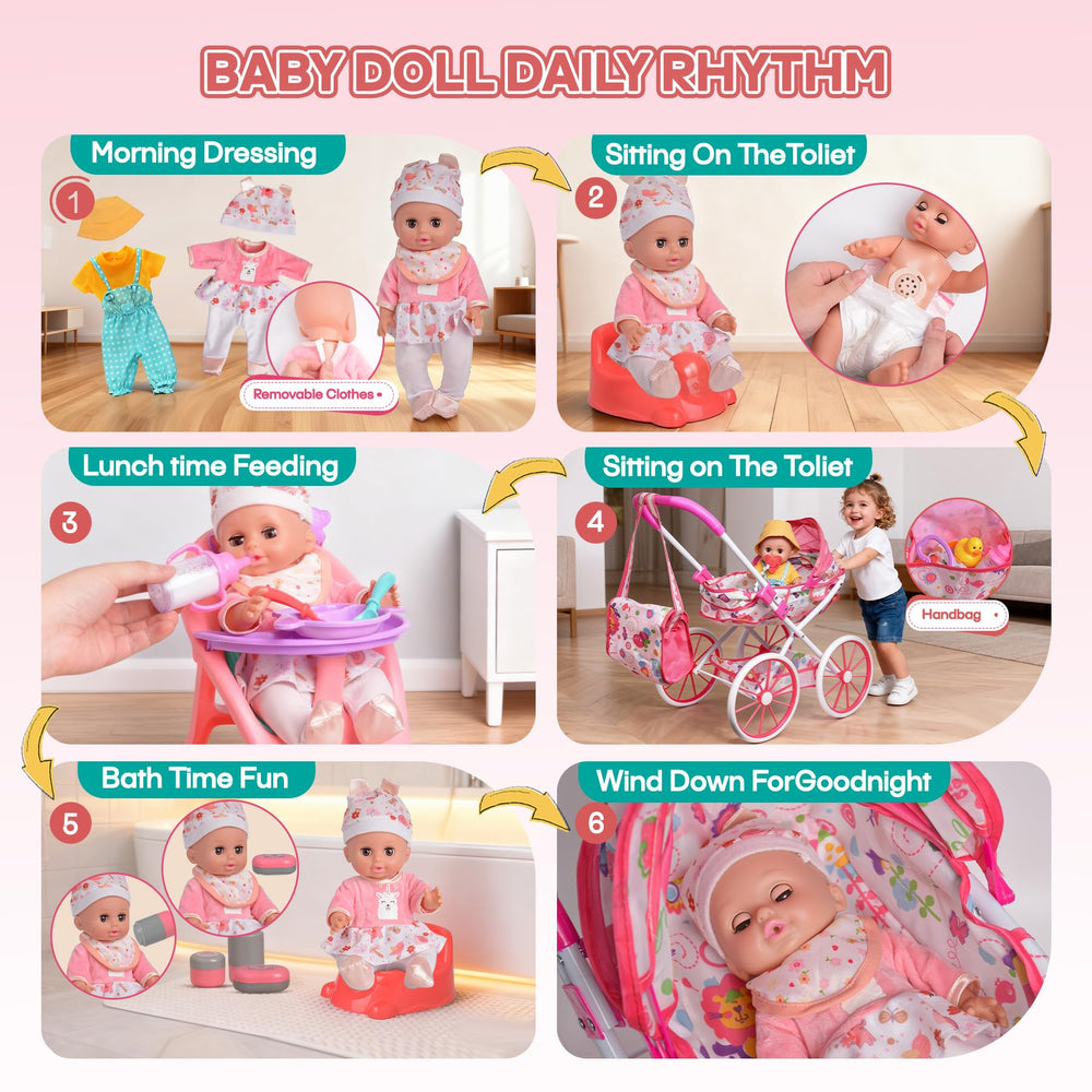 Cewuky animal toy and dinner plate complete doll care setup.