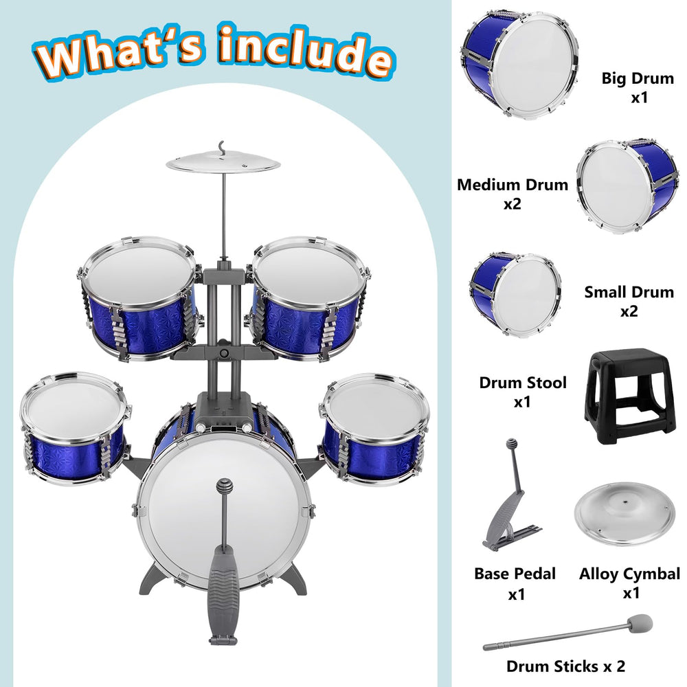 CHADRIGIVS Kids drum set assembly shows quick setup for immediate play.