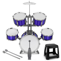 CHADRIGIVS Kids drum set side view highlights sturdy build and ergonomic height.