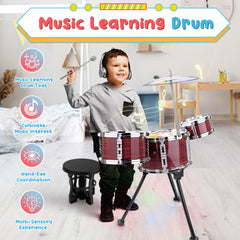 CHADRIGIVS toddler drum kit with three drums and cymbal supports rhythm basics.