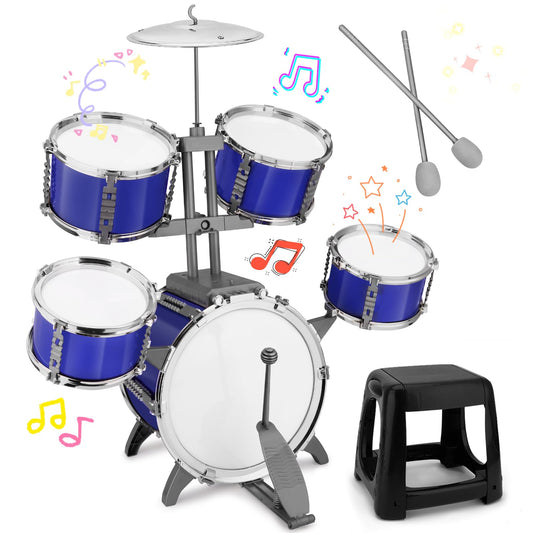 CHADRIGIVS Upgraded Kids Drum Set front view highlights lightweight, durable design for safe toddler play.