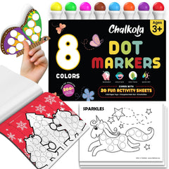 Chalkola 8-washable-dot-markers set for toddlers with vivid colors and easy cleanup.