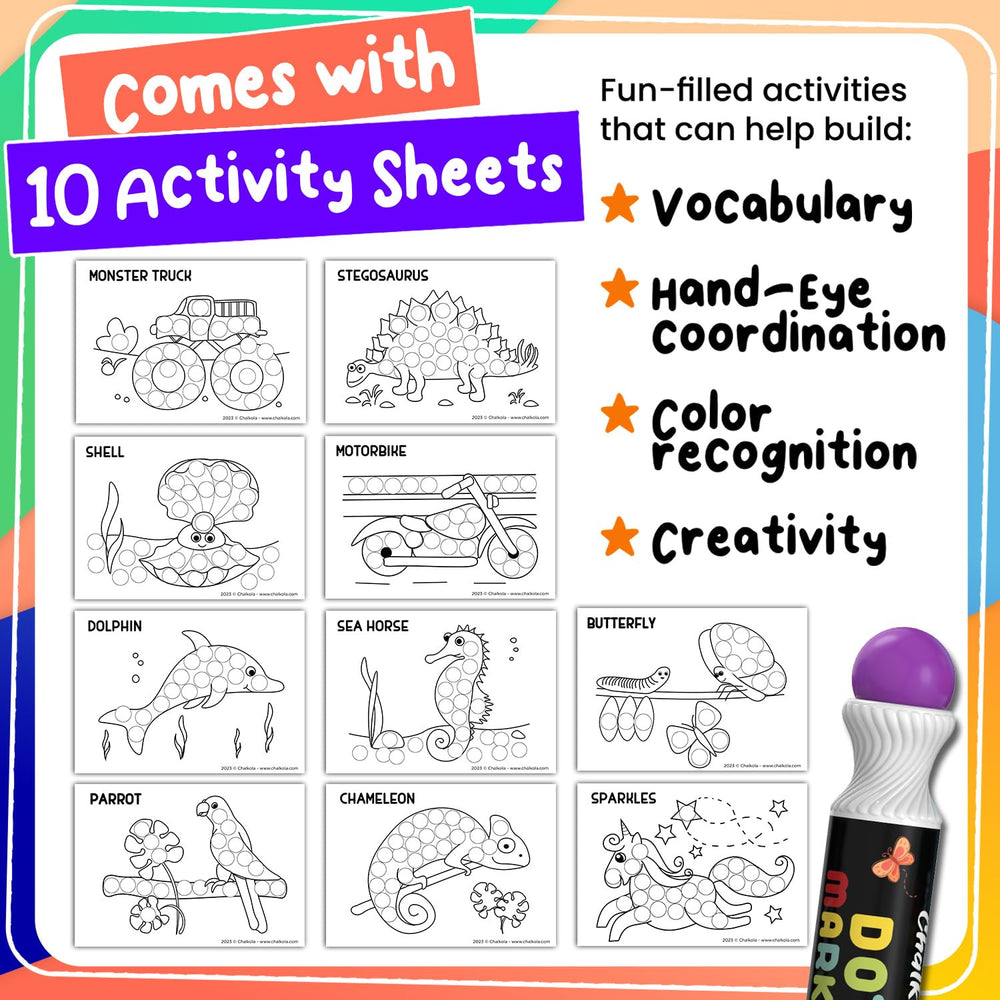 Chalkola colorful washable ink is safe for messy play.