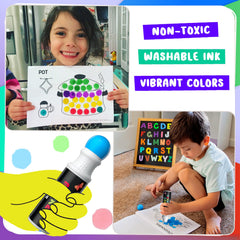 Chalkola marker set in hand highlighting large grip design for toddlers.