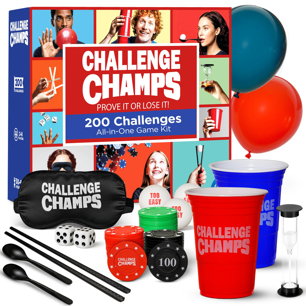 Challenge Champs Action Party Game collection box, ready for instant play and family nights.