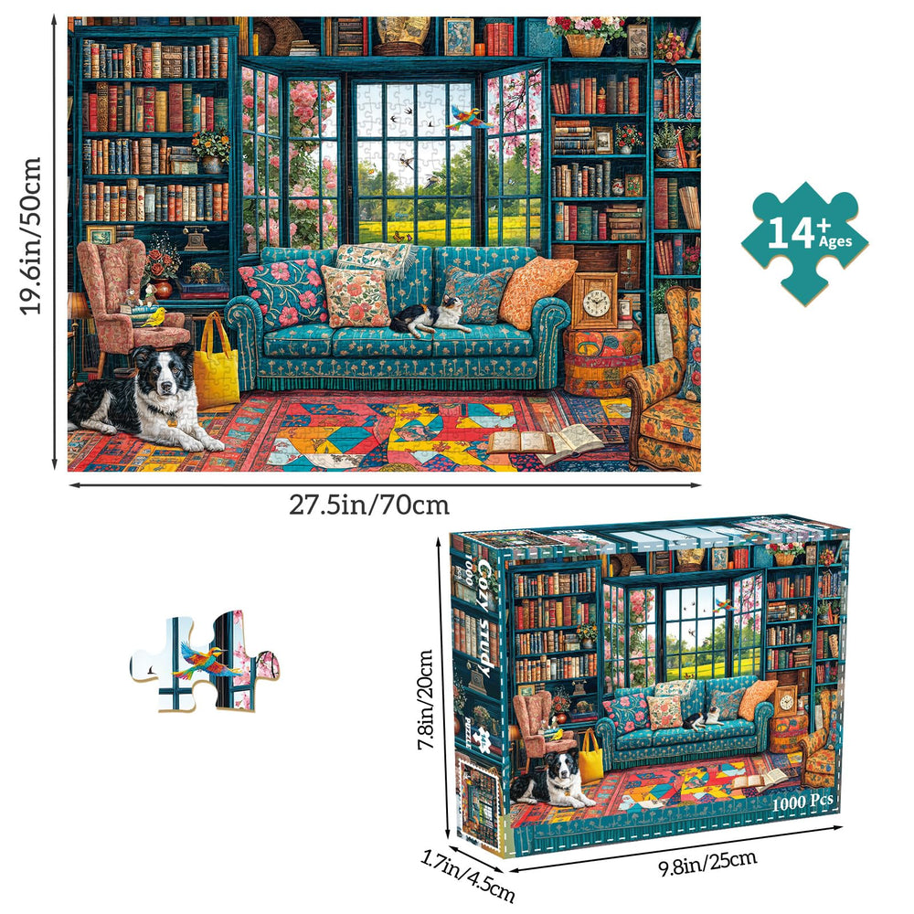 Chalzidar Cozy Study puzzle poster inside guides assembly.