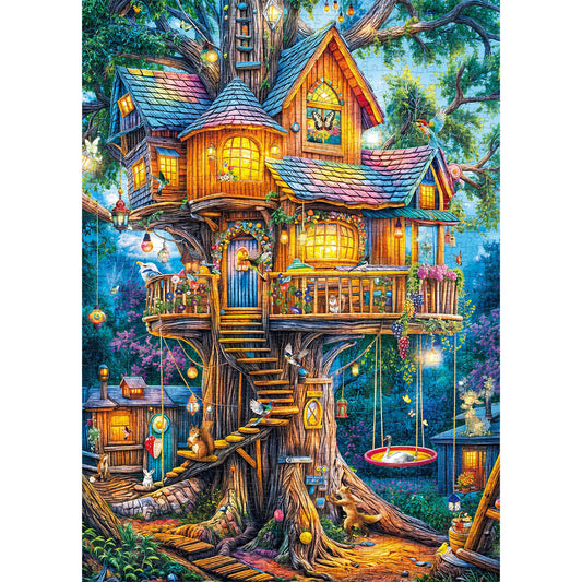 Chalzidar Elf Tree House puzzle cover showing a vibrant fantasy scene for immersive play