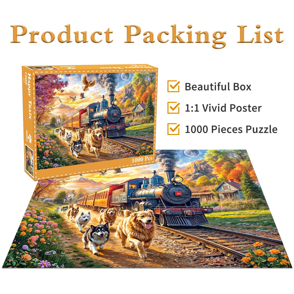 Chalzidar Happy Train puzzle size 70x50 cm for display-ready art after completion.