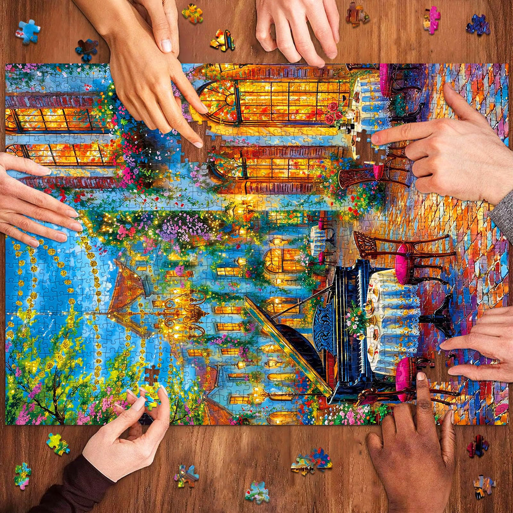 Chalzidar Romantic Piano Night puzzle with gold glitter accent elevates presentation.