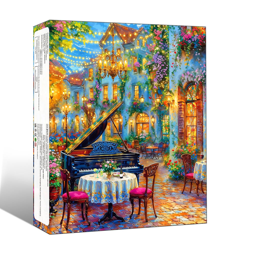 Chalzidar Romantic Piano Night completed puzzle used as elegant wall decor.